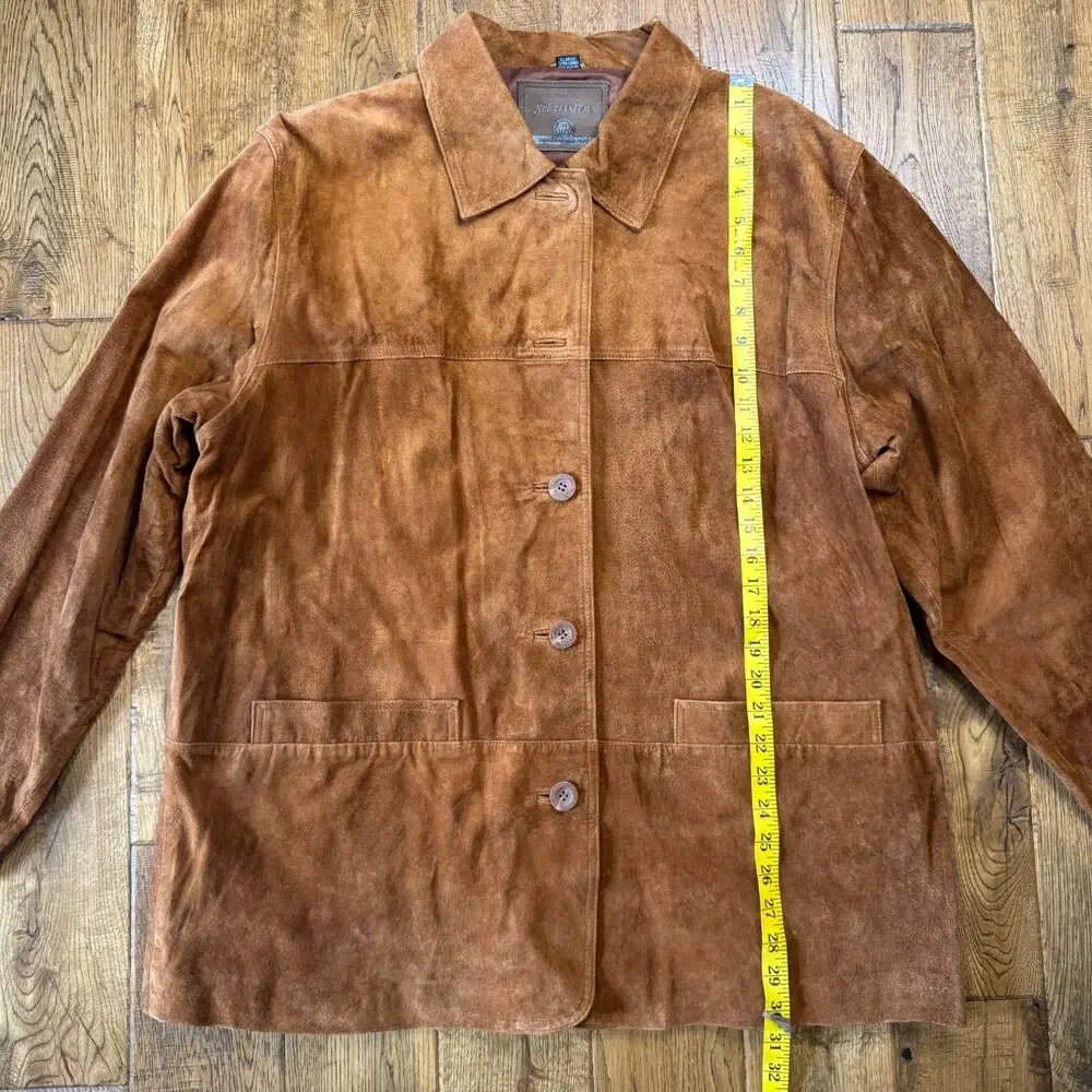 Vintage St Johns Bay Womens XL Suede Leather Jacket Brown Western Boho Coat - Picture 3 of 7
